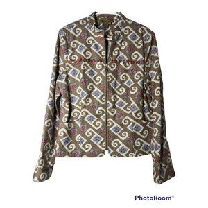 Peck &‎ Peck Weekend Tan/Blue Southwestern Zip Up Outdoor Jacket Womens Sz 14